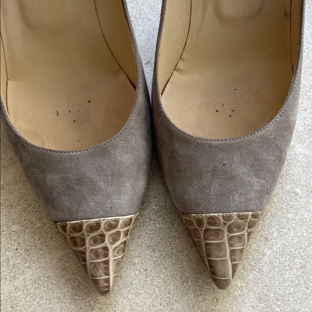 Jimmy Choo Suede Animal Print Pumps Size 38 Gray and Tan - Picture 6 of 7